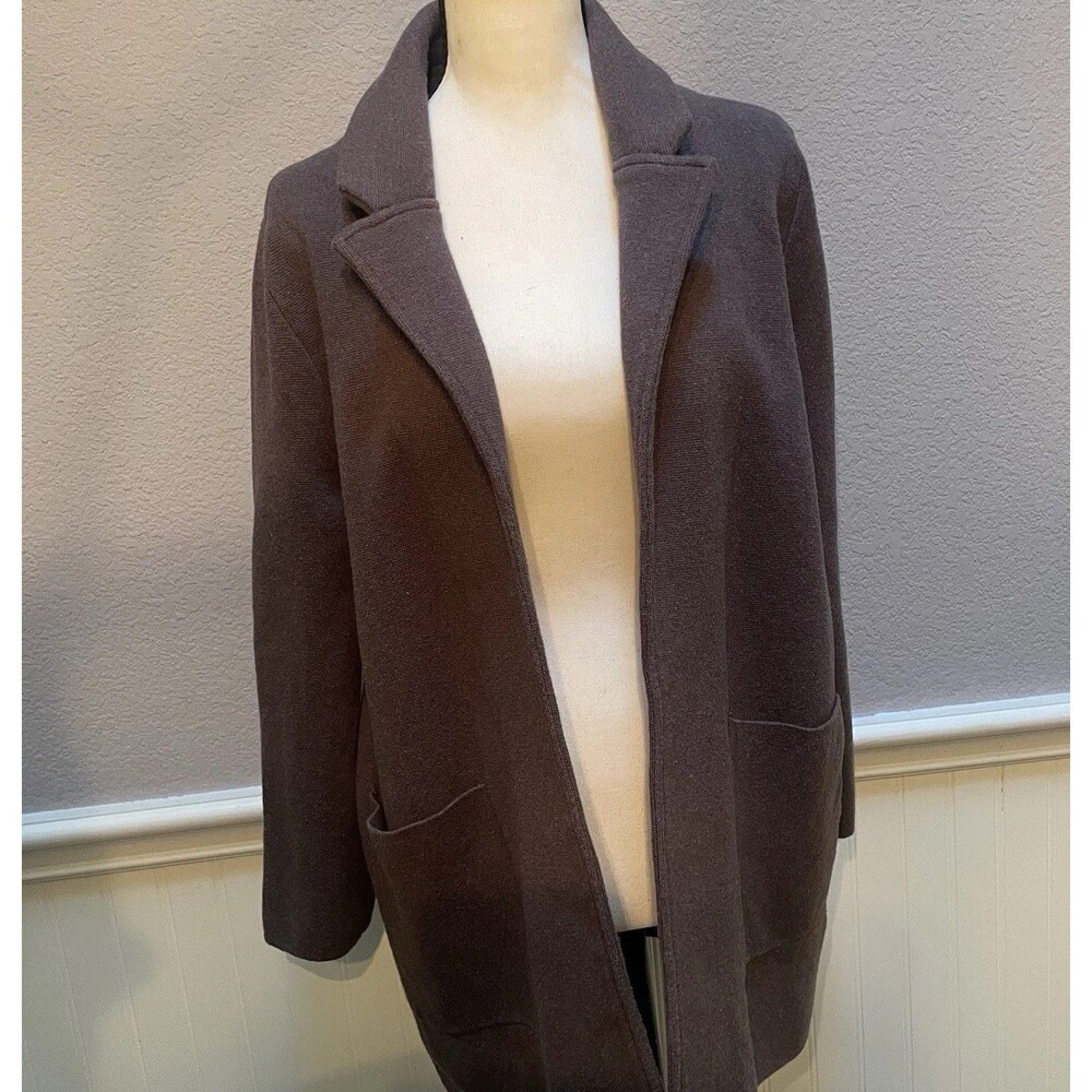 Quince Organic Cotton Knit Sweater Blazer Heather Brown L Quiet Luxury
